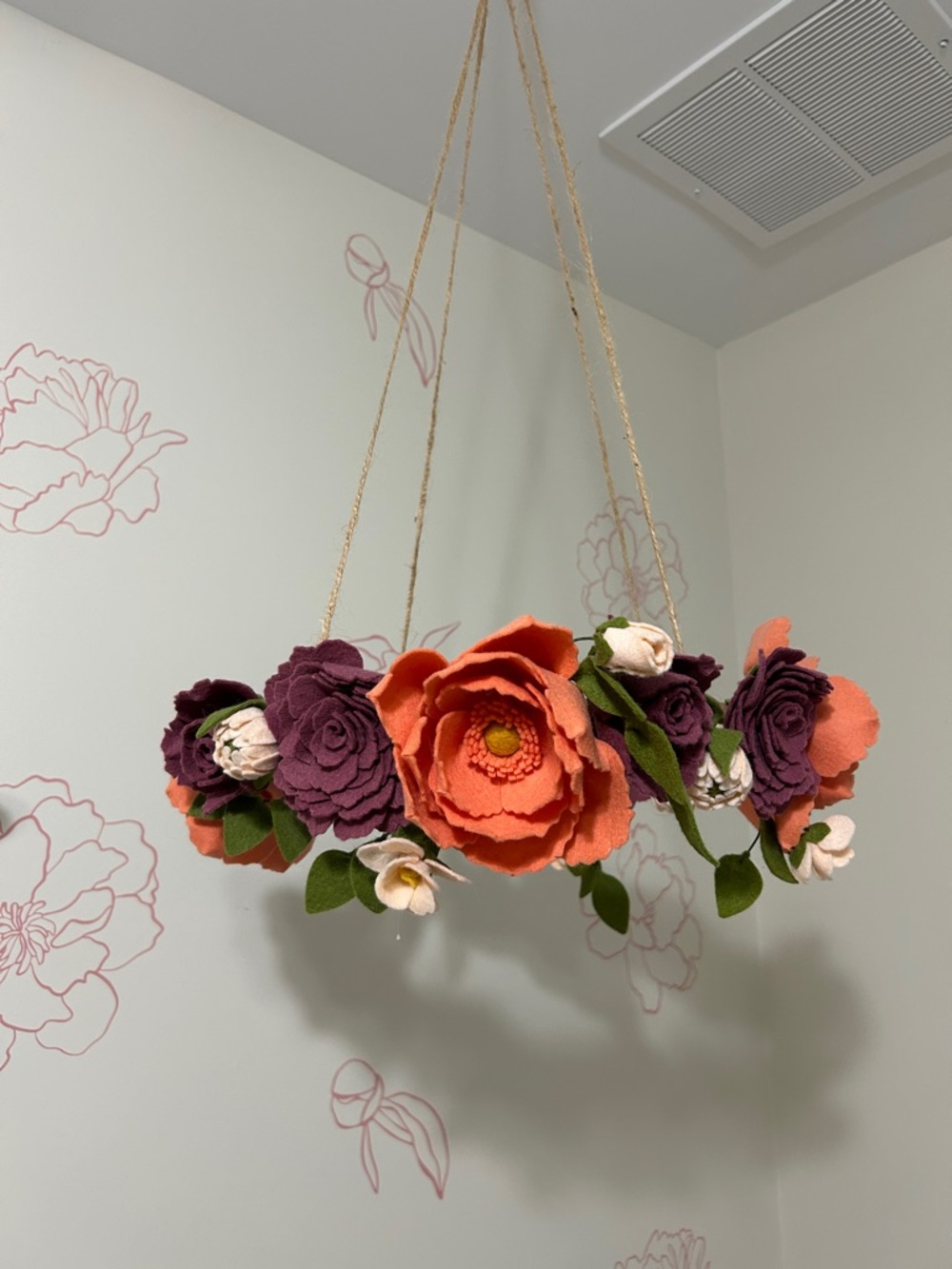 Etsy Handmade Coral and Purple Hanging Floral Mobile For Newborn